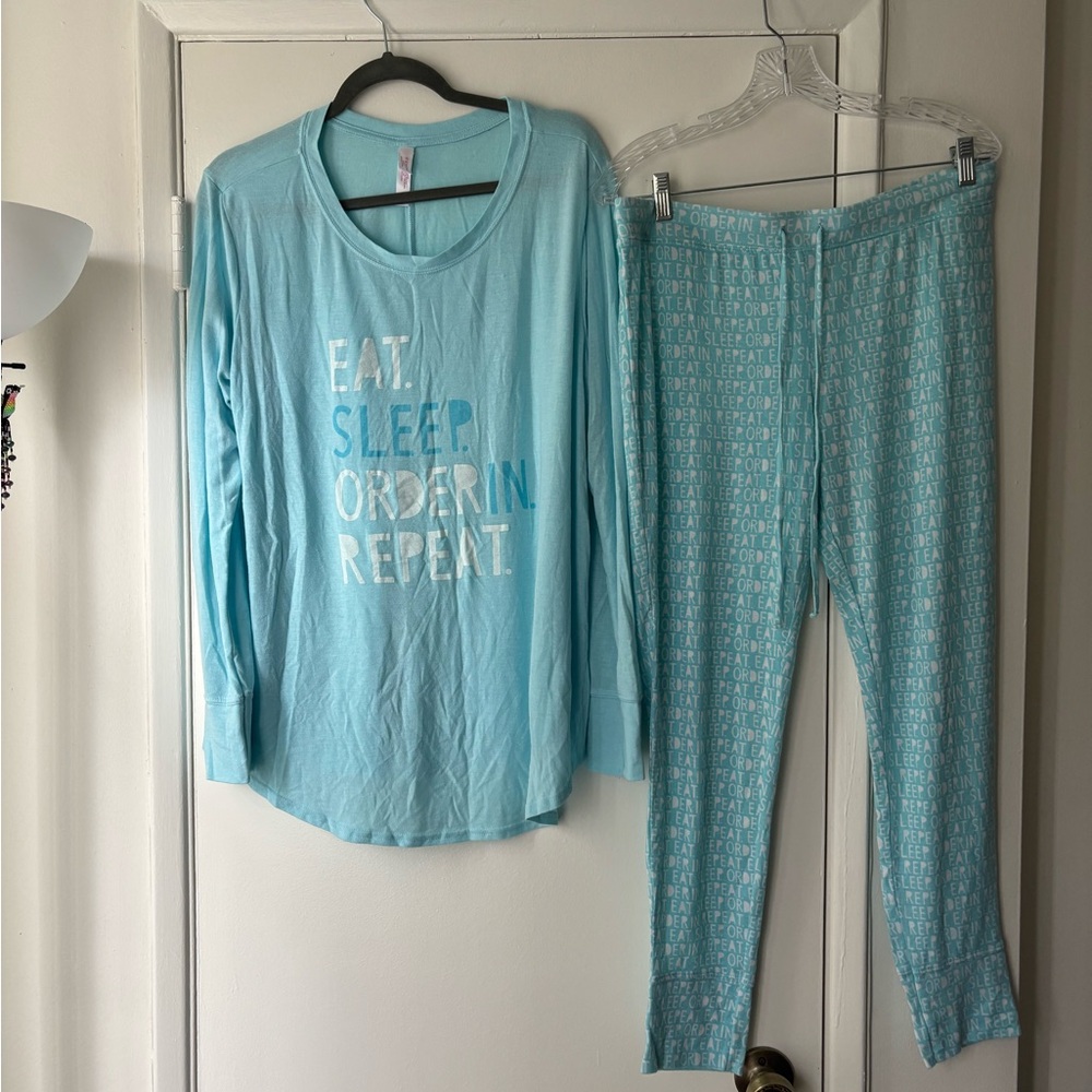 Target Women's Blue Pajama Set with Fun Print